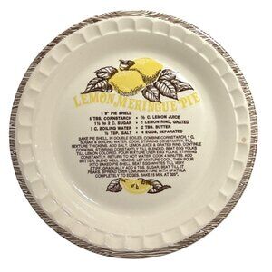 Lemon Meringue Pie Recipe Pie Dish Plate Ceramic USA Yellow Brown 11"